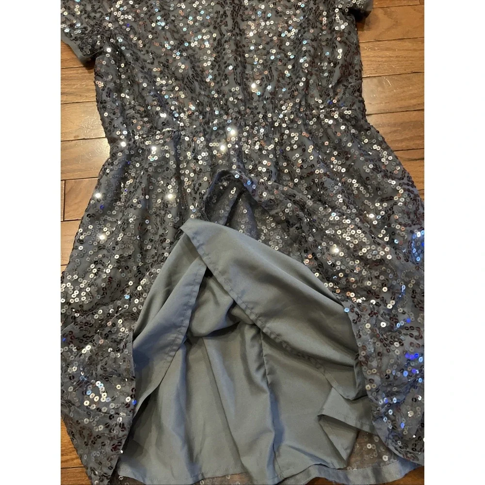 Gap Kids XL Gray Silver Sequin Party Dress Girls 12-13 Short Sleeve Holiday